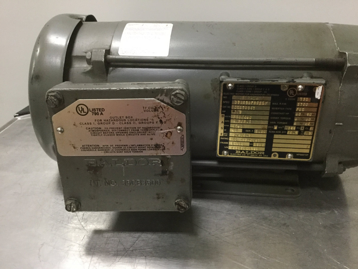 Used Baldor IDXM7034T AC Motor, 1.5HP, 2700RPM, 145TC Frame, 7/8" Shaft, 230/460AC