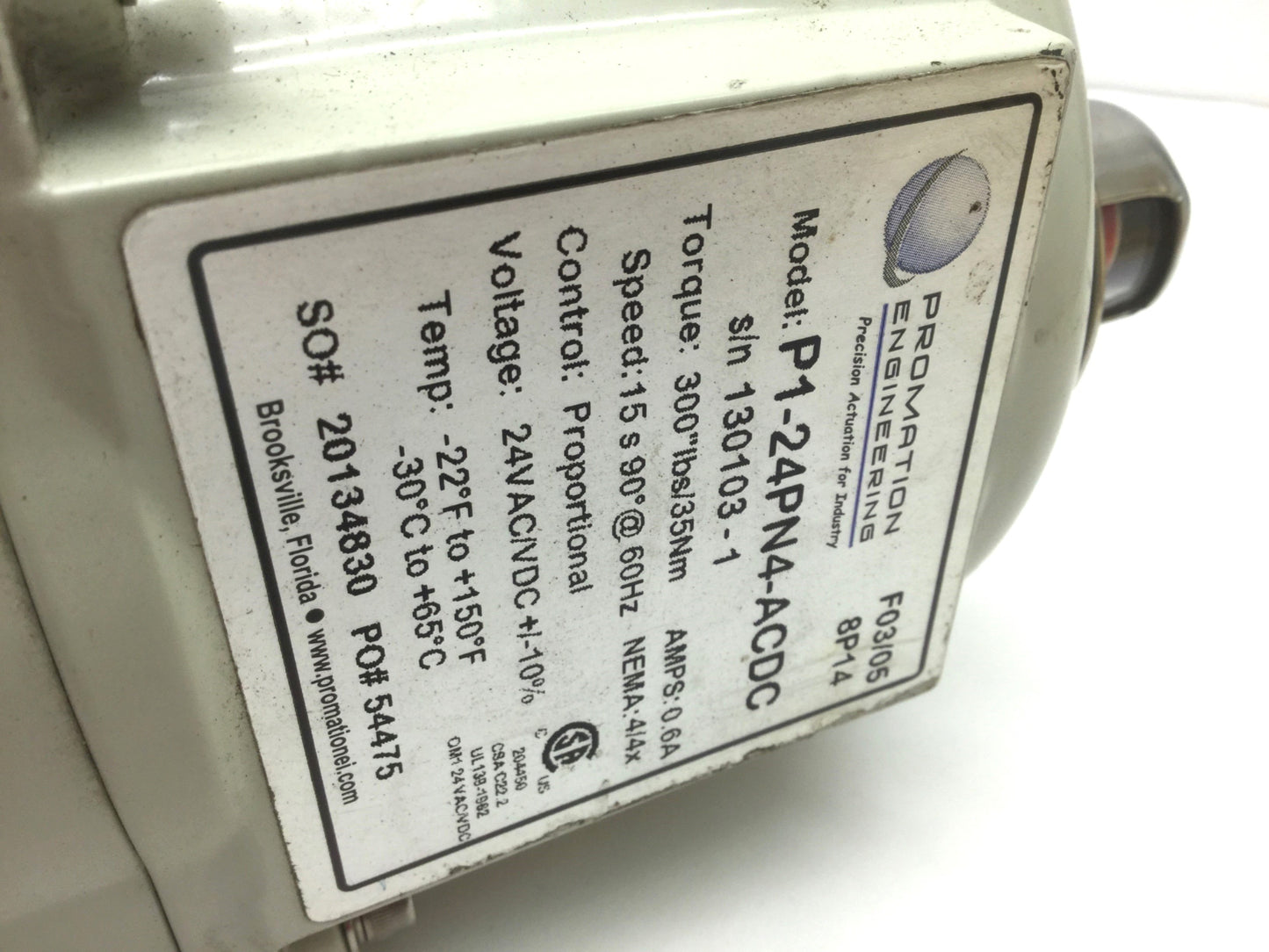Used Promation P1-24PN-AXDC Valve Actuator Flo-Tite Full-Flo F150 Ball Valve Size: 1"