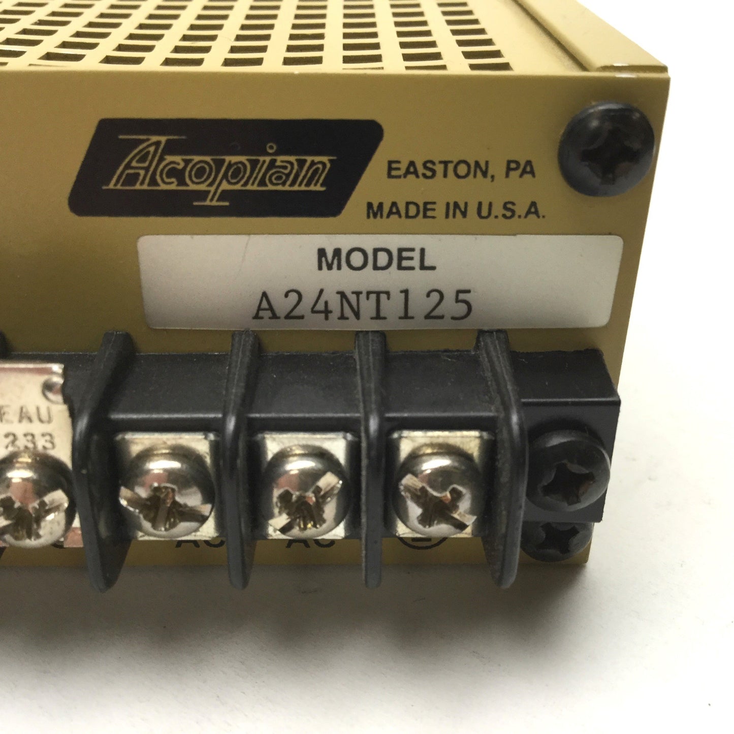 Used Acopian A24NT125 Switching Mode Power Supply Input: 120VAC Output: 24VDC 1.25A