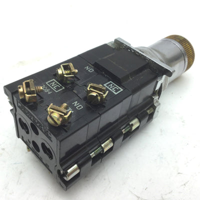Used Cutler Hammer Lighted Selector Switch 2NO 2NC, Amber 120VAC Lamp