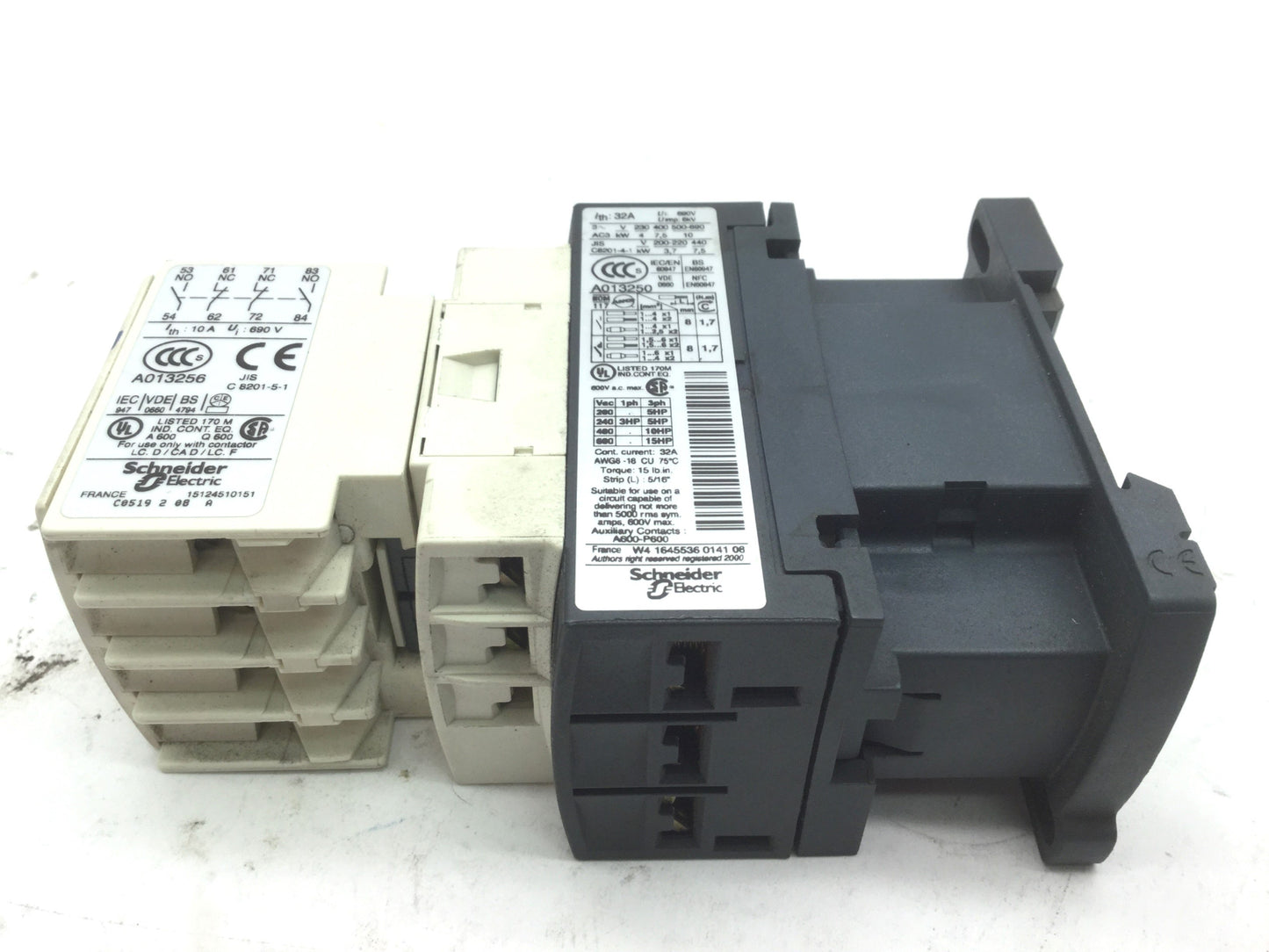 Used Telemecanique LC1D18 Contactor Coil: 110VAC 3-P 18A 15HP LADN22 Aux 2NO 2NC