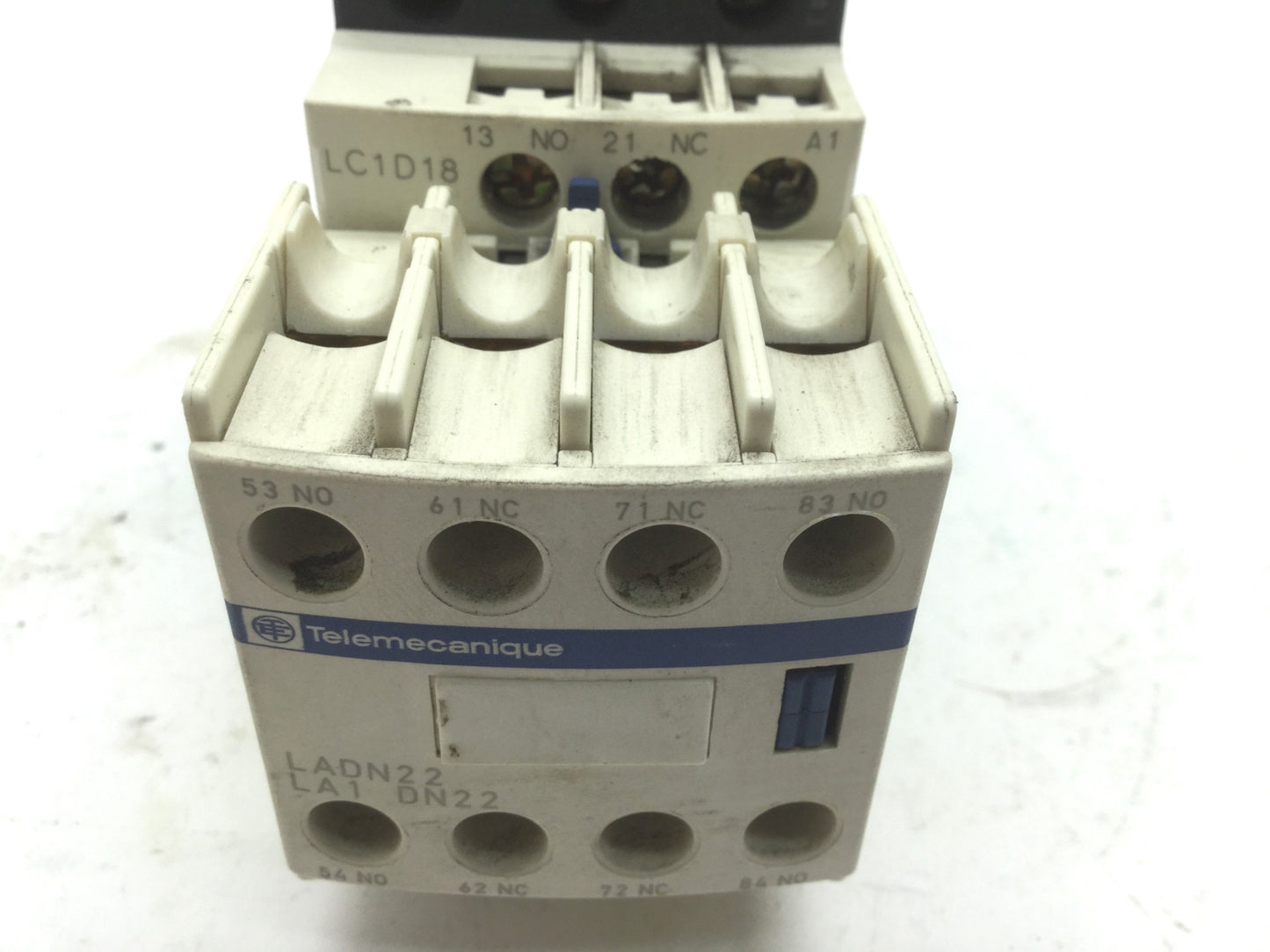 Used Telemecanique LC1D18 Contactor Coil: 110VAC 3-P 18A 15HP LADN22 Aux 2NO 2NC