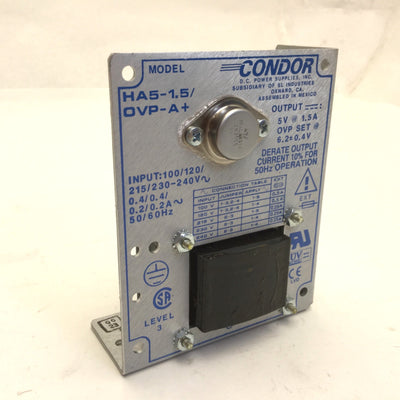 New – Open box Condor HA5-1.5/OVP -A+ Power Supply In 100/120/215/230-240VAC Out 5VDC 1.5A