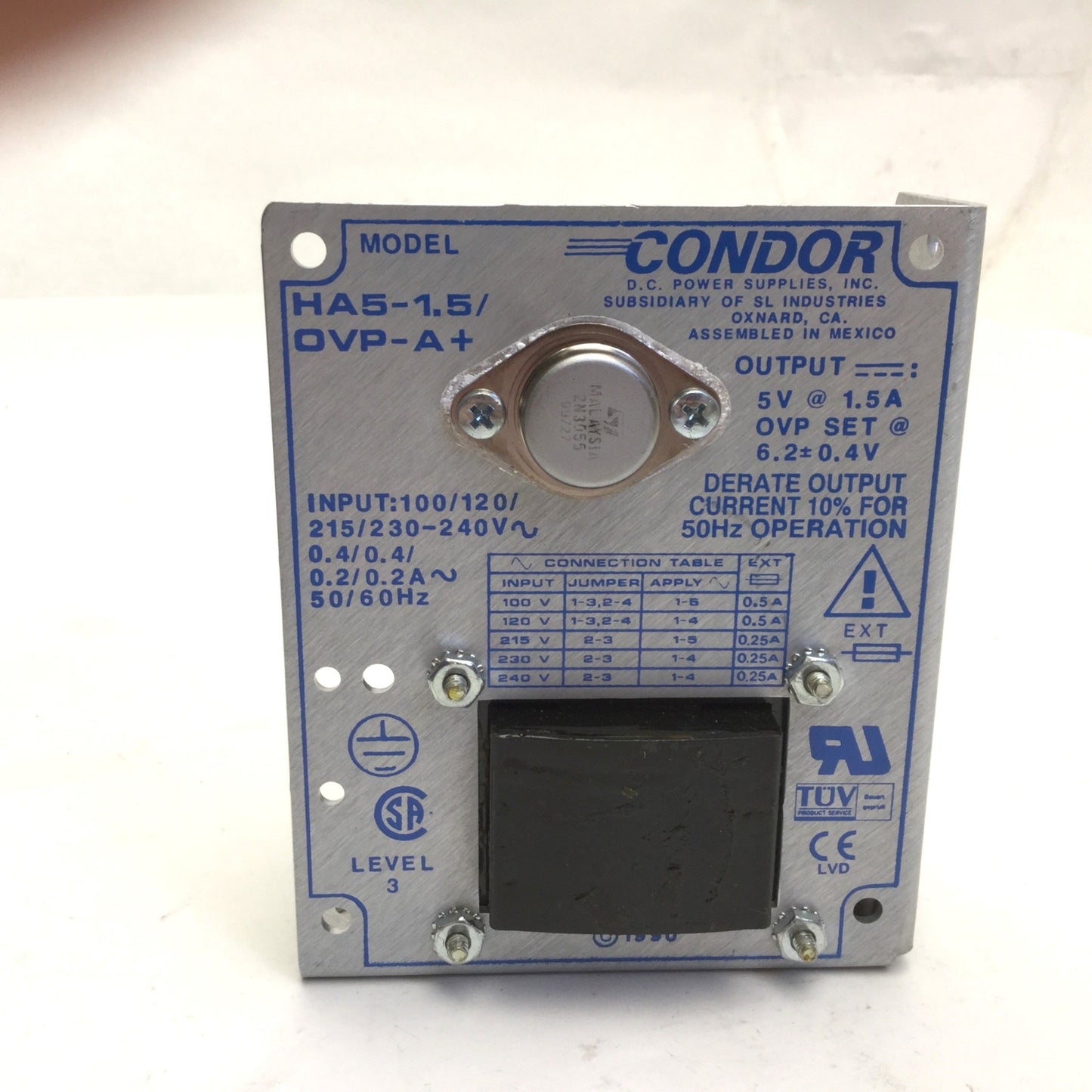 New – Open box Condor HA5-1.5/OVP -A+ Power Supply In 100/120/215/230-240VAC Out 5VDC 1.5A