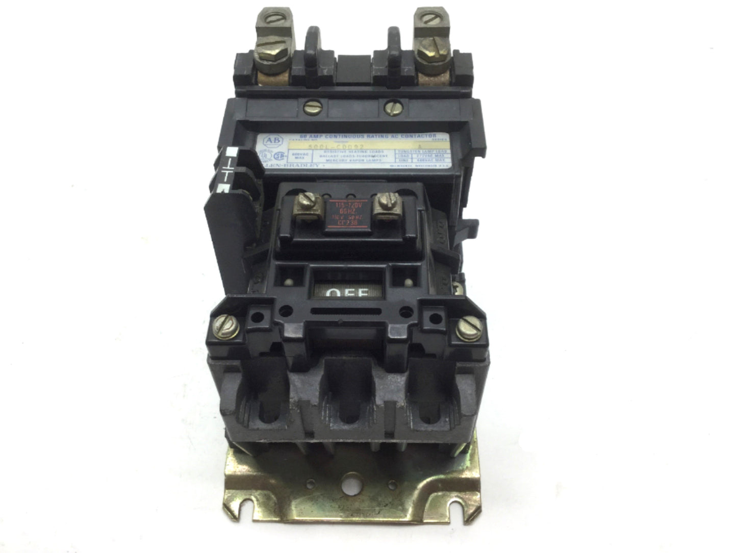 Used Allen Bradley 500L-COD92 Contactor 60A 2-Pole, Coil 120VAC, 595-A Auxiliary
