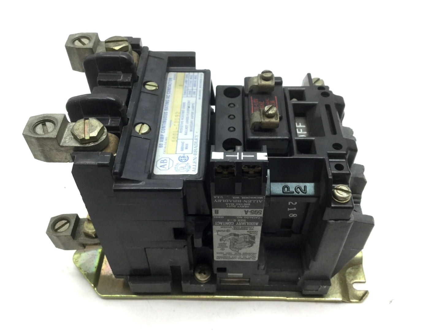 Used Allen Bradley 500L-COD92 Contactor 60A 2-Pole, Coil 120VAC, 595-A Auxiliary