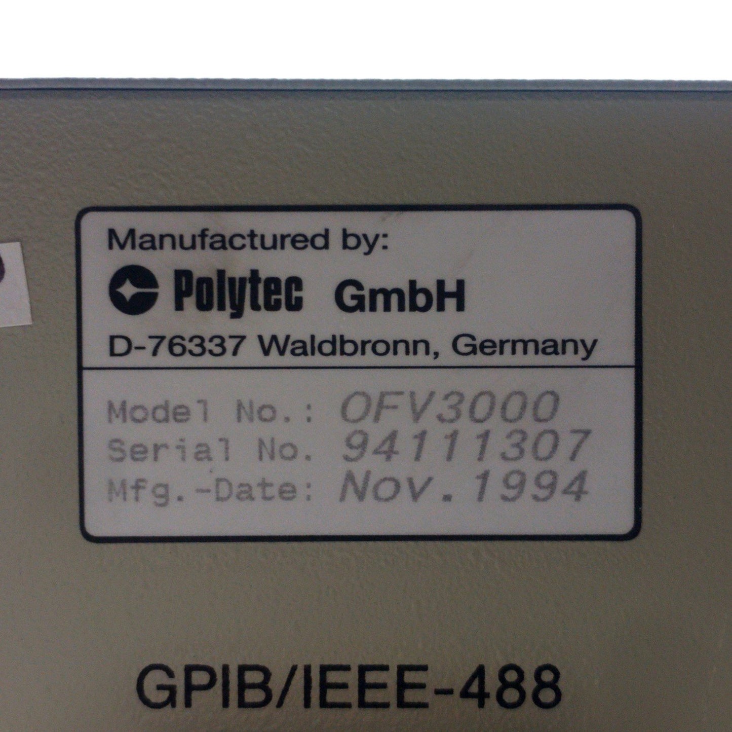 Used Polytec OFV-3000 Laser Vibrometer Controller *No Power Button, No Displacement*