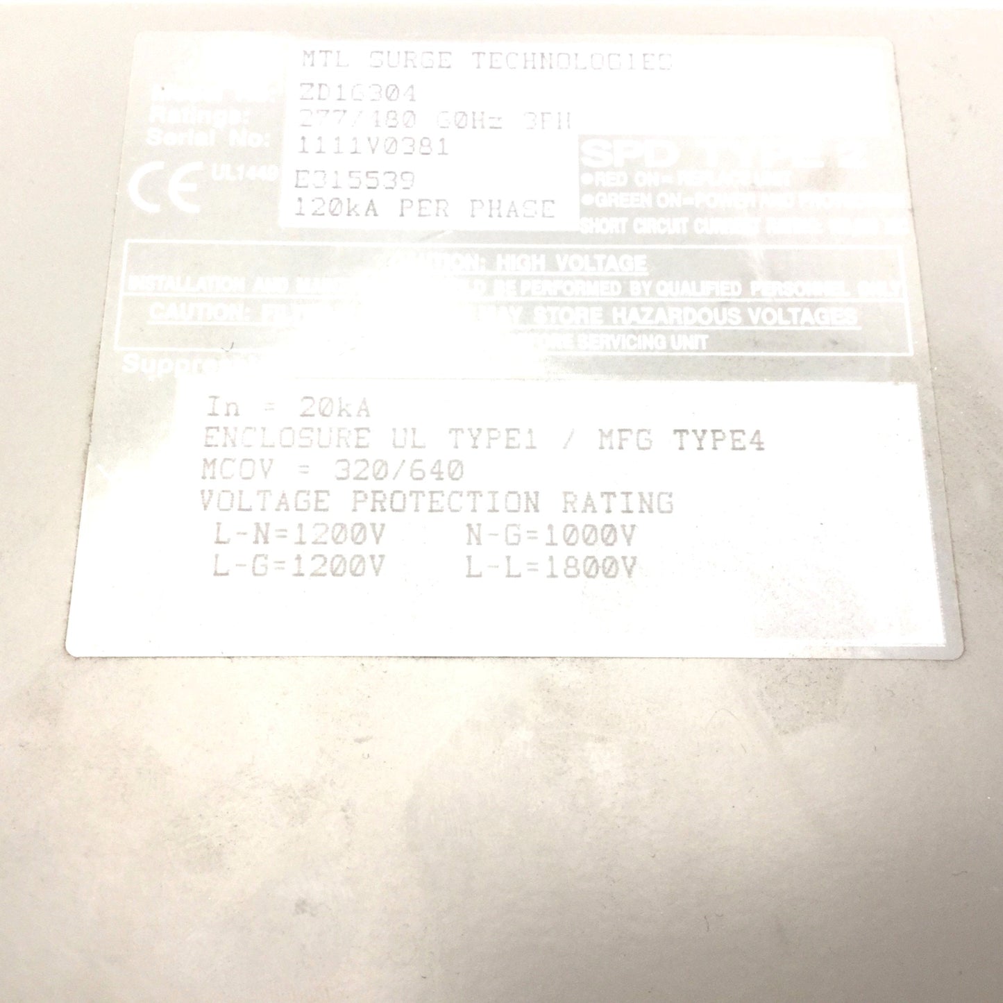 Used MTL Surge Technologies ZD16304 Zone Defender Pro AC Surge Protection, SPD Type 2