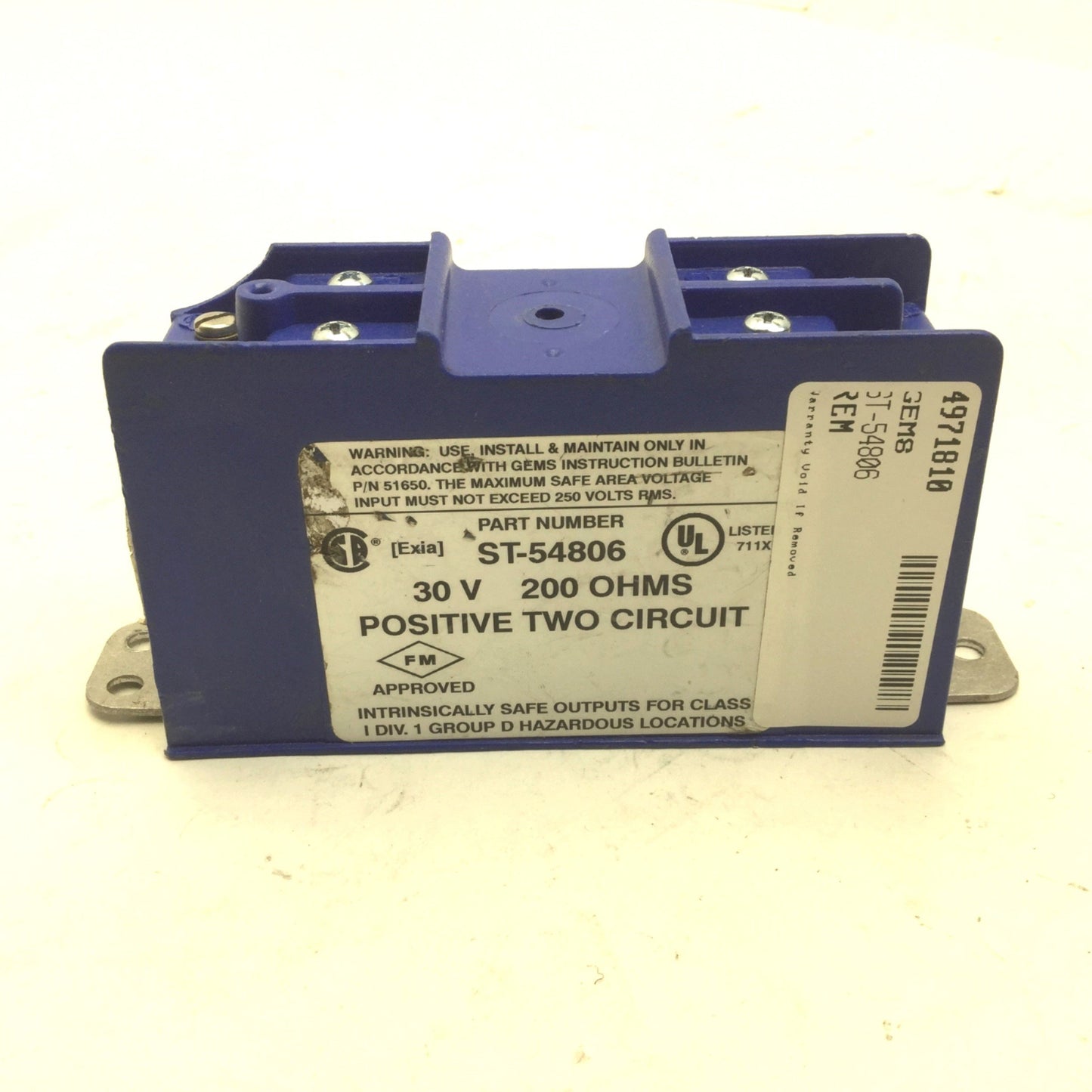Used Gems ST-54806 Zener Barrier Safe Pak, 30V, 200 OHMS, Positive Two Circuit