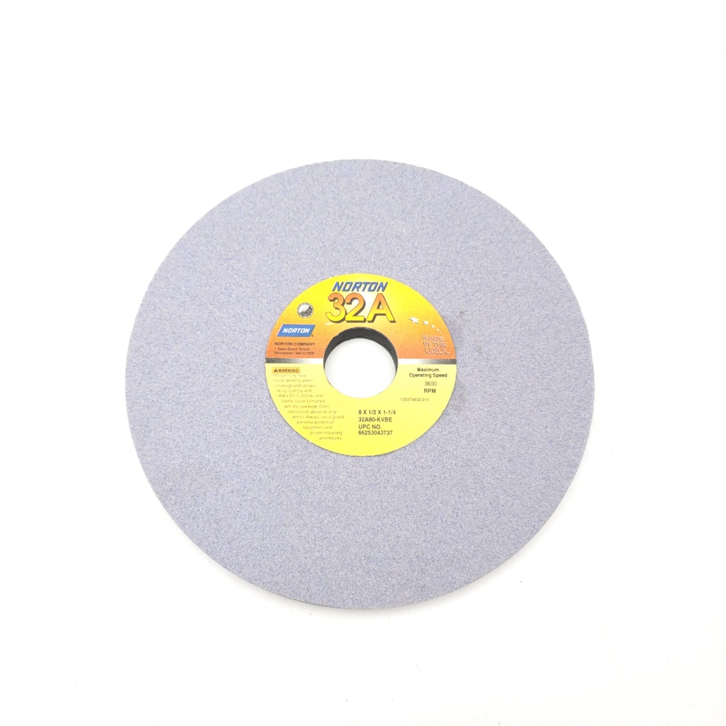 New Norton 32A80-KVBE Aluminum Oxide Straight Grinding Wheel 8" x 1/2" x 1 1/4" 80G