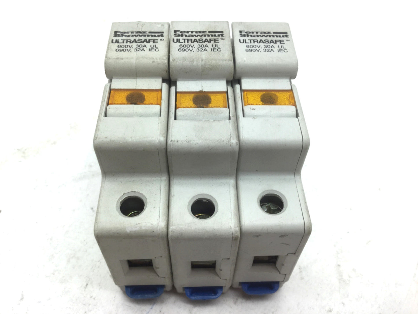 Used Lot of 3 Ferraz Shawmut USM11 Fuse Holders, Terminal Rating 600V 30A