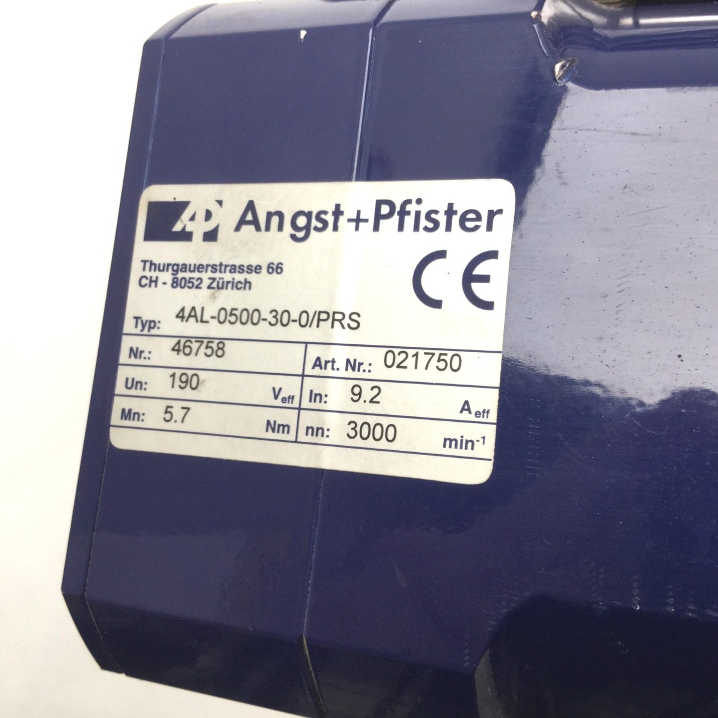 Used Angst Pfister 4AL-0500-30-0/PRS Servo Motor, Voltage: 190V, Speed: 3000RPM