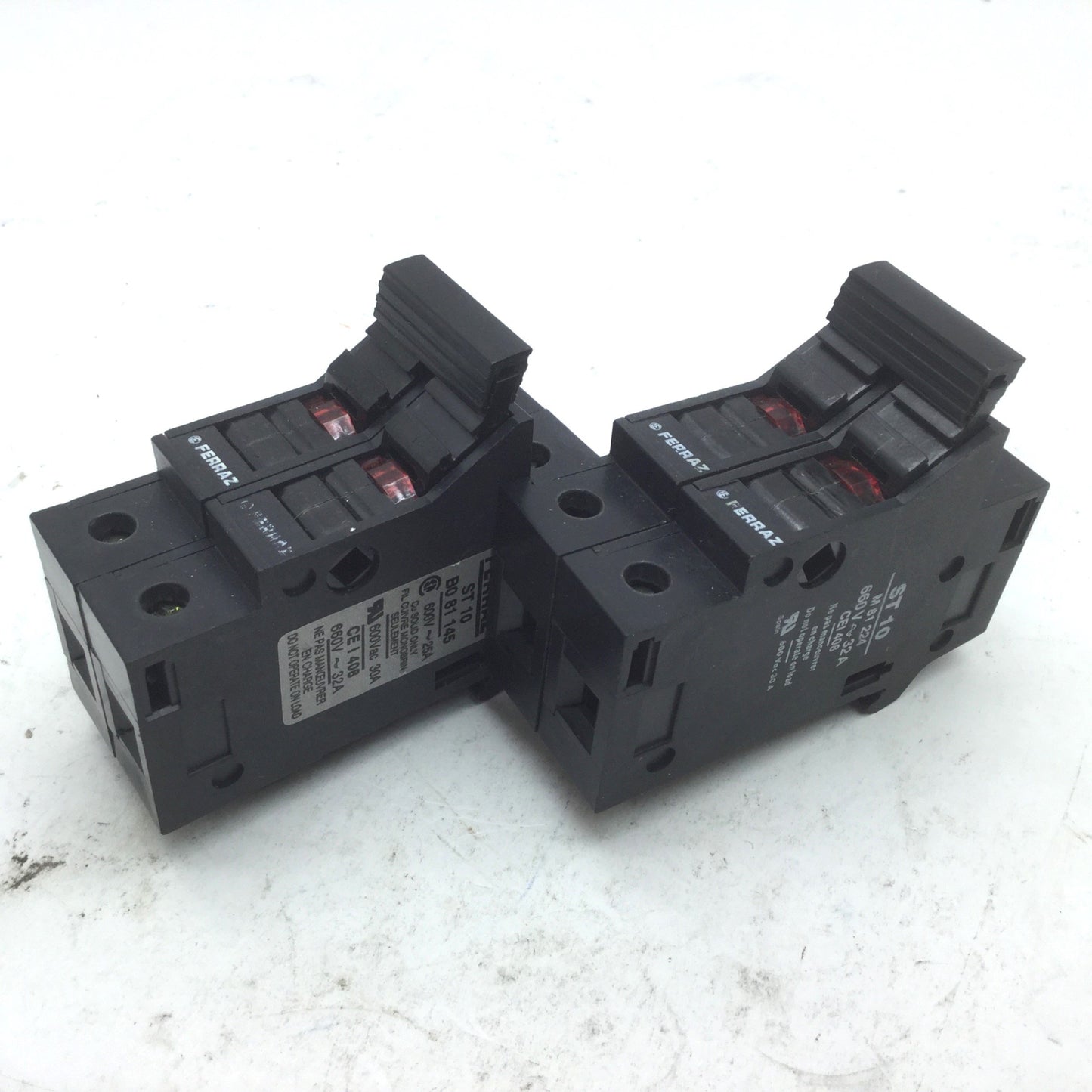 Used  Ferraz ST 10 M 81 224 & ST 10 B0 81 145 Fuse Holders, Rating 600V 30A 2 Pole