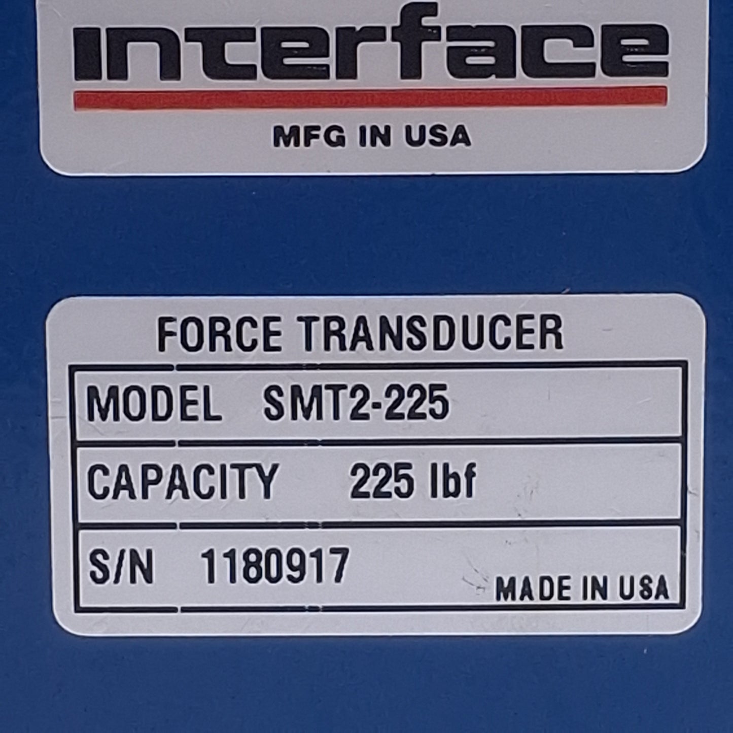 Used Interface SMT2-225 Load Cell, 225lbf, S-Type, Excitation: 15VDC Output: 2mV/V