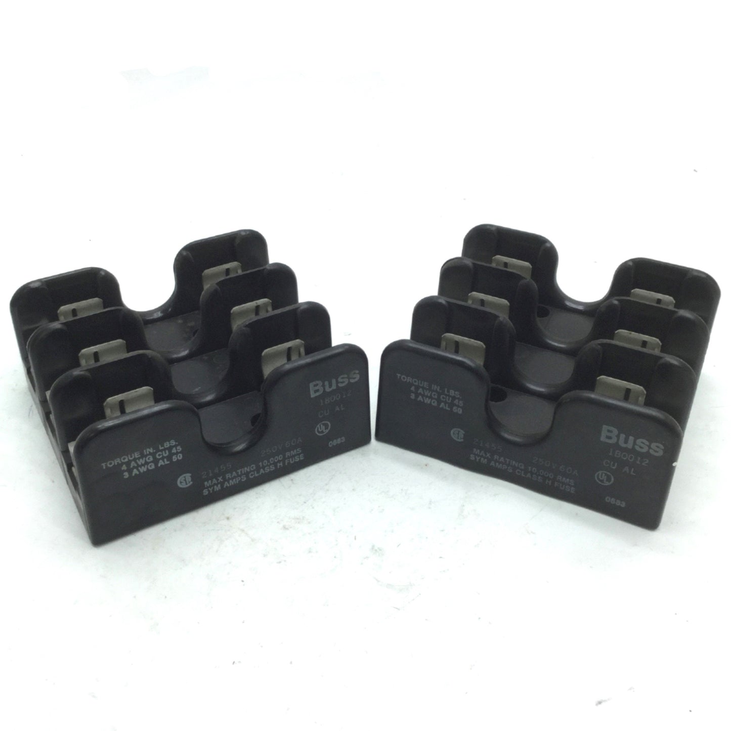 Used Lot of 2 BUSS 1B0012 Fuse Holders 3-Pole 60 Amp 250VAC