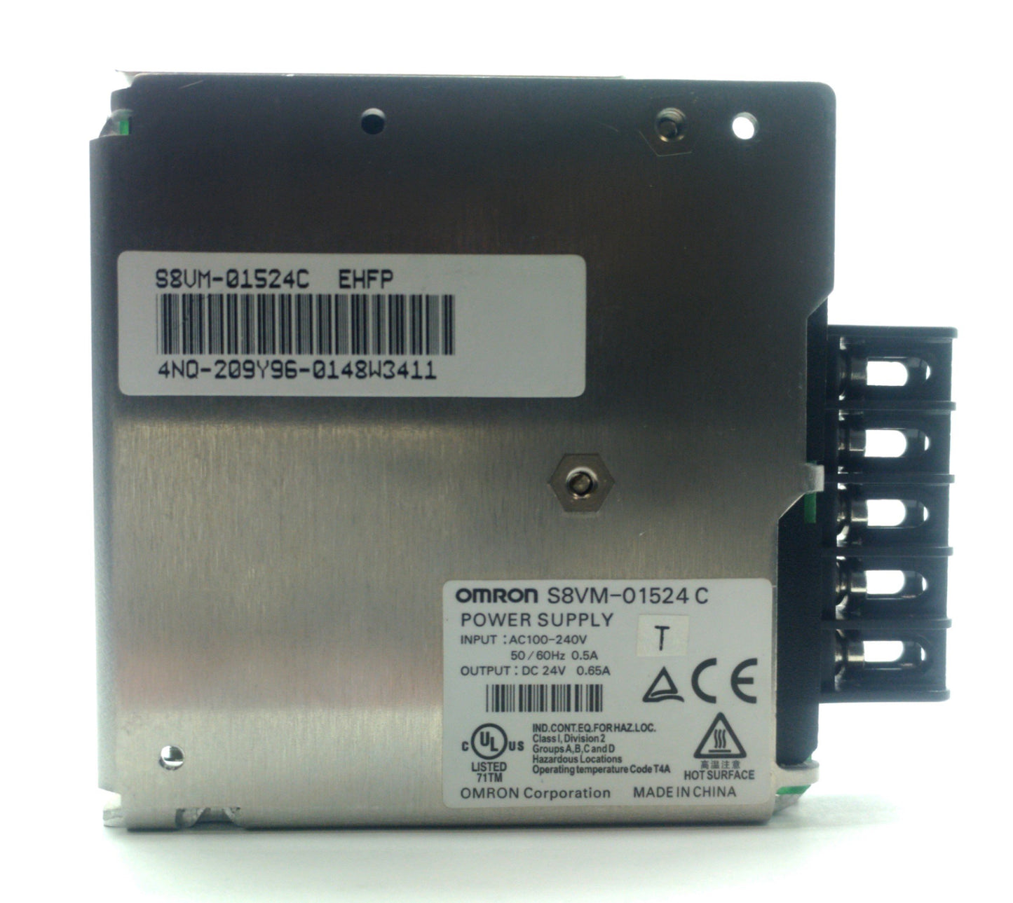 Used Omron S8VM-01524C Power Supply Out: 24VDC 0.65A In: 100-240VAC *Missing Cover*