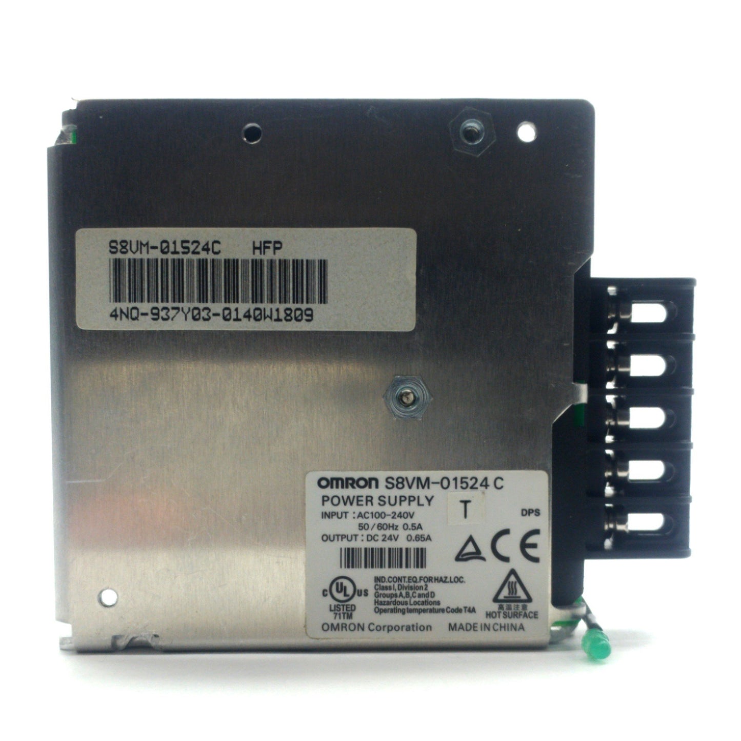 Used Omron S8VM-01524C Power Supply Out: 24VDC 0.65A In: 100-240VAC *Cover & LED*