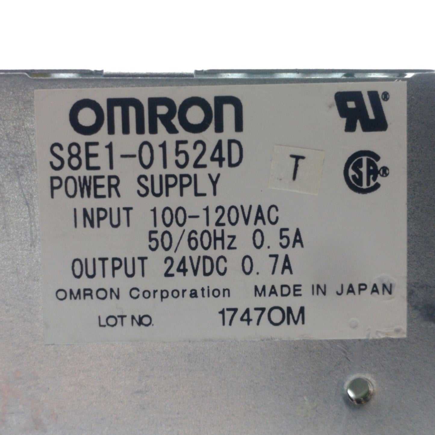 Used Omron S8E1-01524D Power Supply Out: 24VDC 0.7A In: 100-240VAC *Cover & LED*