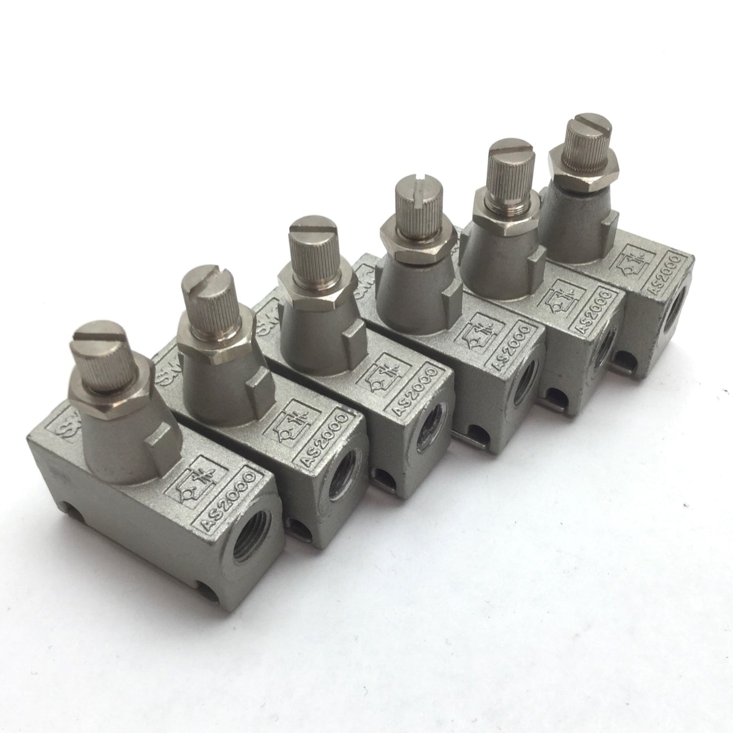 Used Lot of 6 SMC AS2000-N01 Inline Flow Control, 1/8" NPT Ports, 1MPa Pressure