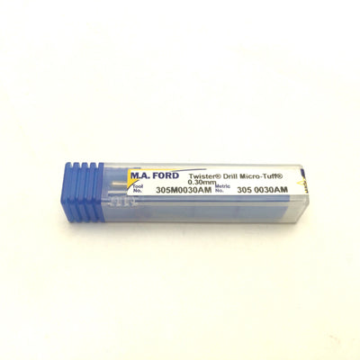 New M.A. Ford 305M0030AM Carbide Twist Drill, 0.3mm Diameter, 12° Helix, 3mm Shank