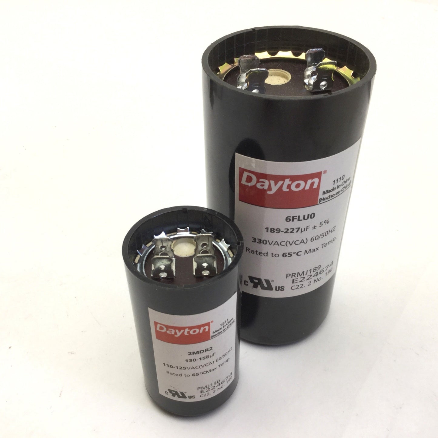 New – Open box Lot of 2 Dayton Miscellaneous Capacitors, 2MDR2 & 6FLU0, See Pictures