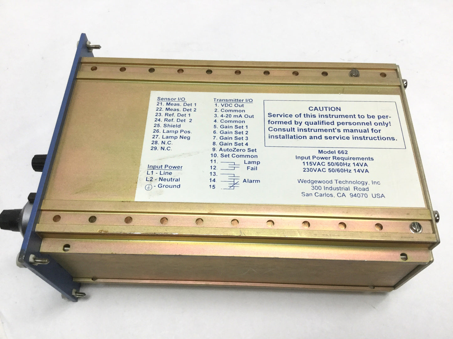 Used Wedgewood Technology 662A4V-N-KF010 Model 662 Bio-Station UV Analyzer Monitor