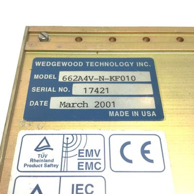 Used Wedgewood Technology 662A4V-N-KF010 Model 662 Bio-Station UV Analyzer Monitor
