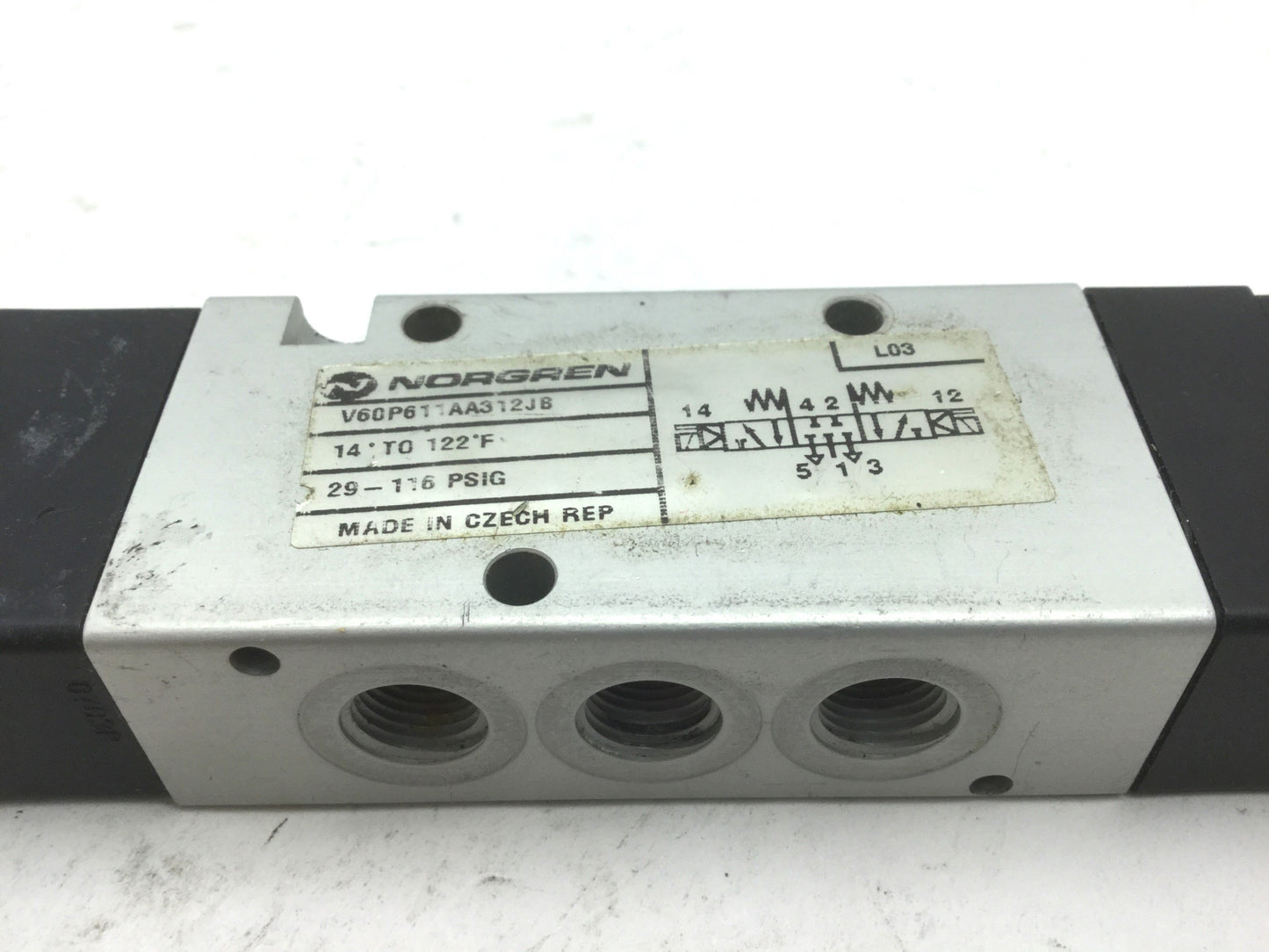 Used Norgren V60P711AA313JB Solenoid Valve, 3-Pos 5-Port Center Exhaust 24VDC 1/8G