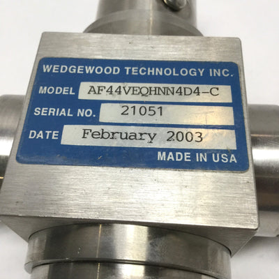 Used Wedgewood AF44VEQHNN4D4-C Flow-Through Inline Optical UV Analyzer Sensor, 1" NPT