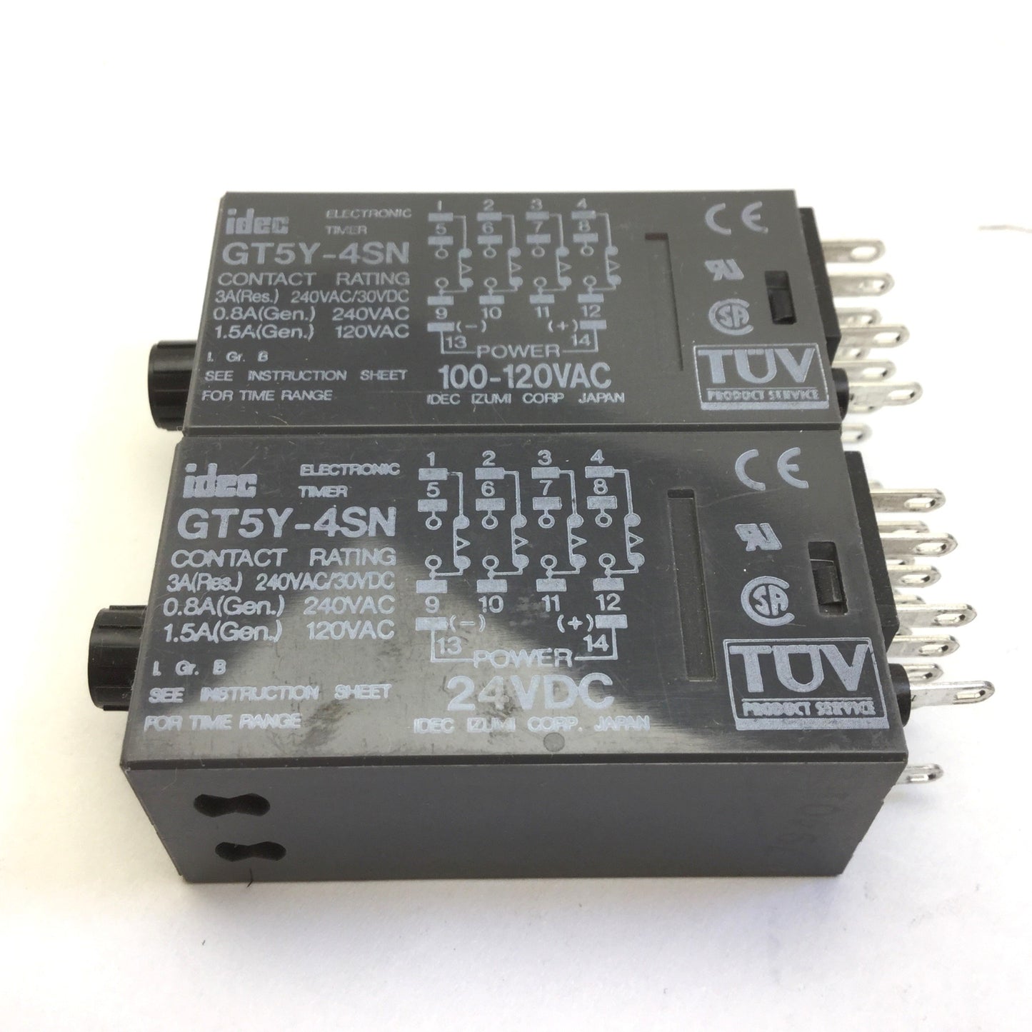 Used Lot of 2 Idec GT5Y-4SN Timing Relays, Rating: 240VAC/30VDC, 240VAC, 120VAC