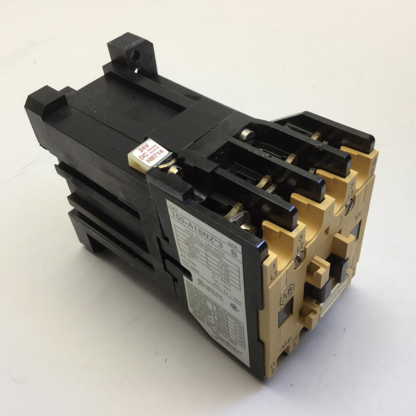 Used Allen Bradley 100-A18NZ243 Motor Starter, 4-Pole, 660VAC Max, 35A, 24VDC Coil