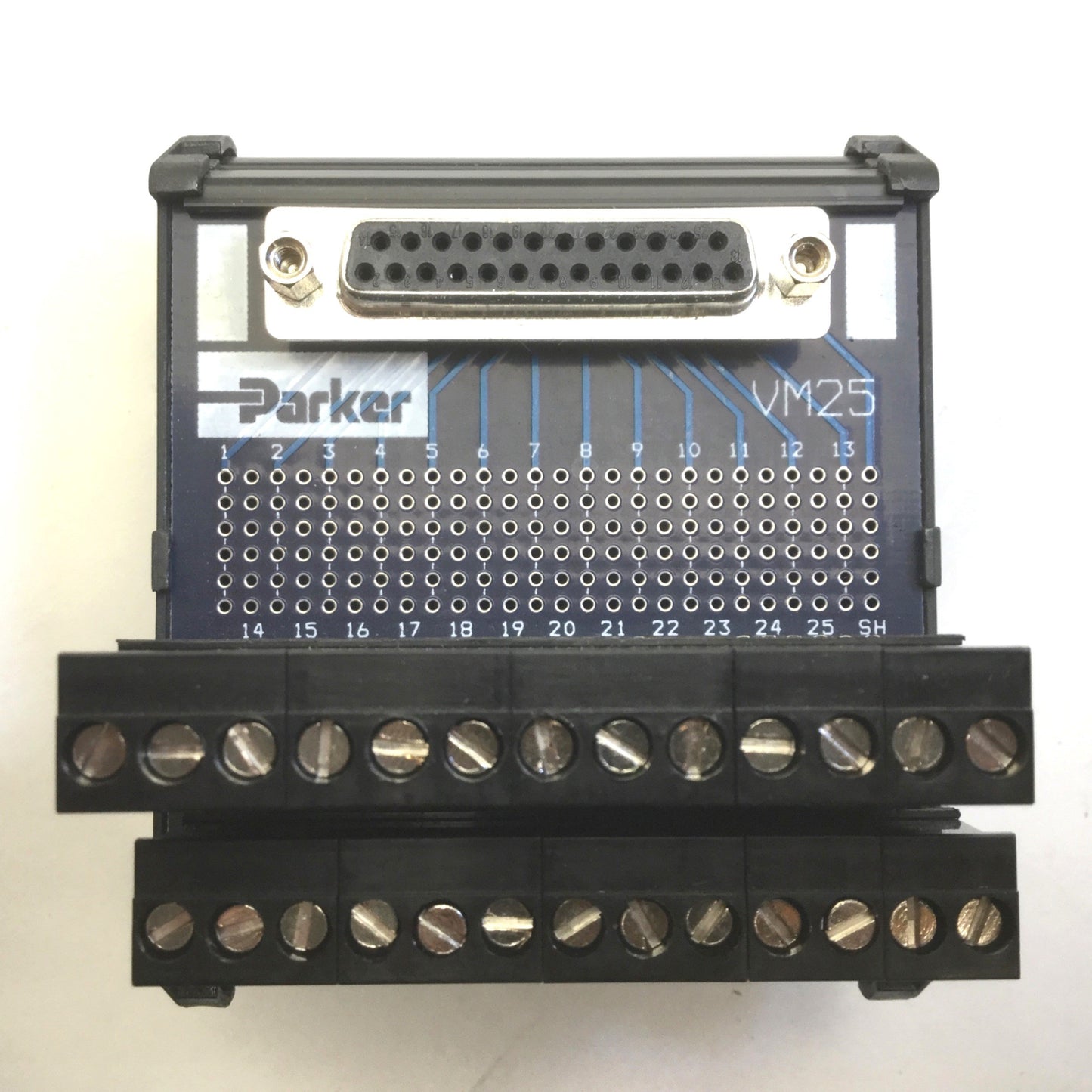 Used Parker VM25 Breakout Module Screw Terminals With71-016999-02 25-Pin Cable