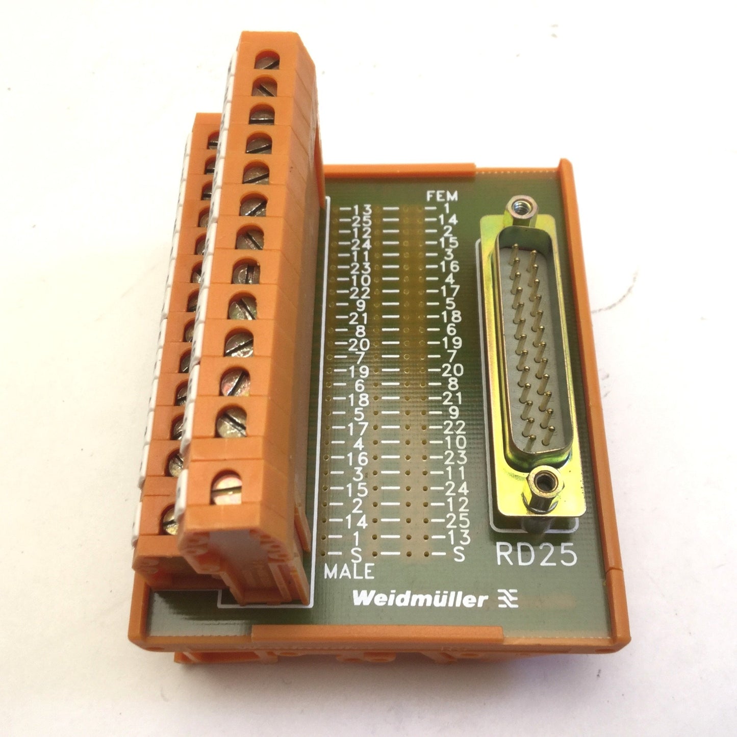 Used Weidmuller RD25 Terminal Module, 25 Screw Terminals, 25-Pin D-Sub , & 30" Cable