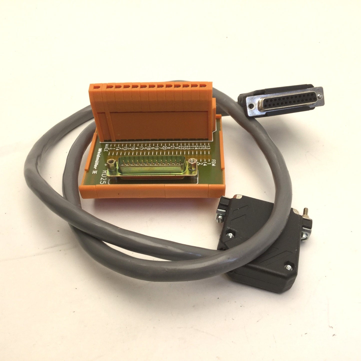 Used Weidmuller RD25 Terminal Module, 25 Screw Terminals, 25-Pin D-Sub , & 30" Cable