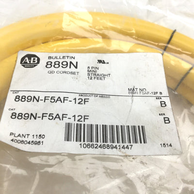 New Allen Bradley 889N-F5AF-12F Quick Disconnect Cordset, Length: 12ft, 5-Pin Female