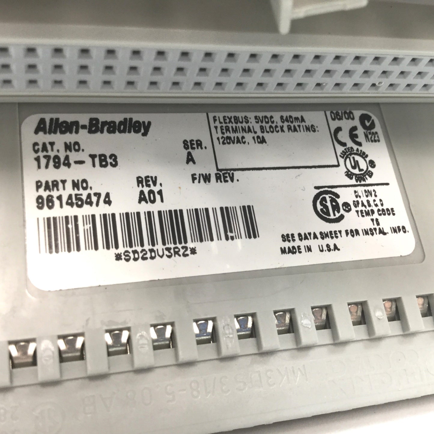 Used Allen Bradley 1794-IB16 Input Module, 16-Digital, With 1794-TB3 Terminal Base