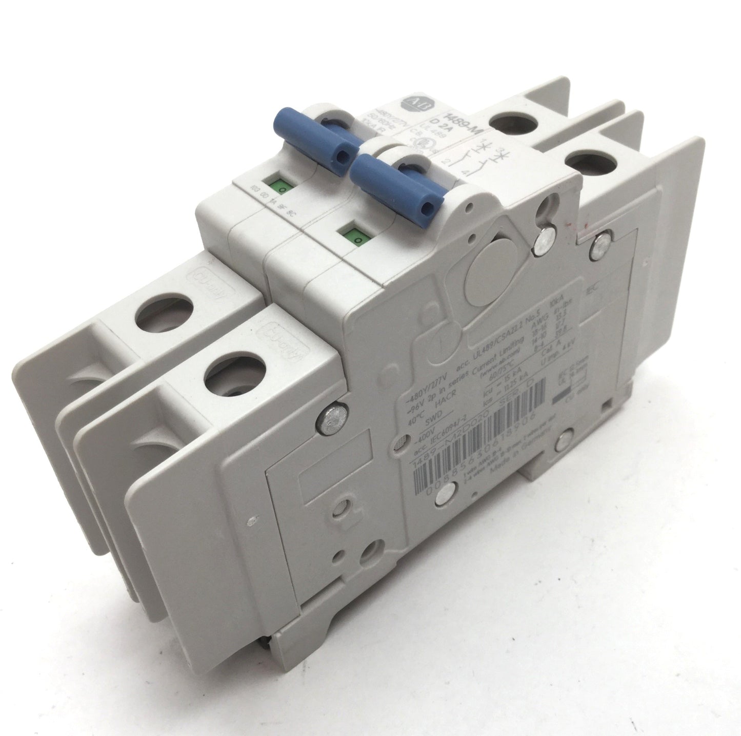 Used Allen Bradley 1489-M2D020 Circuit Breaker, 2-Pole, D-Curve, 2A 480Y/277VAC