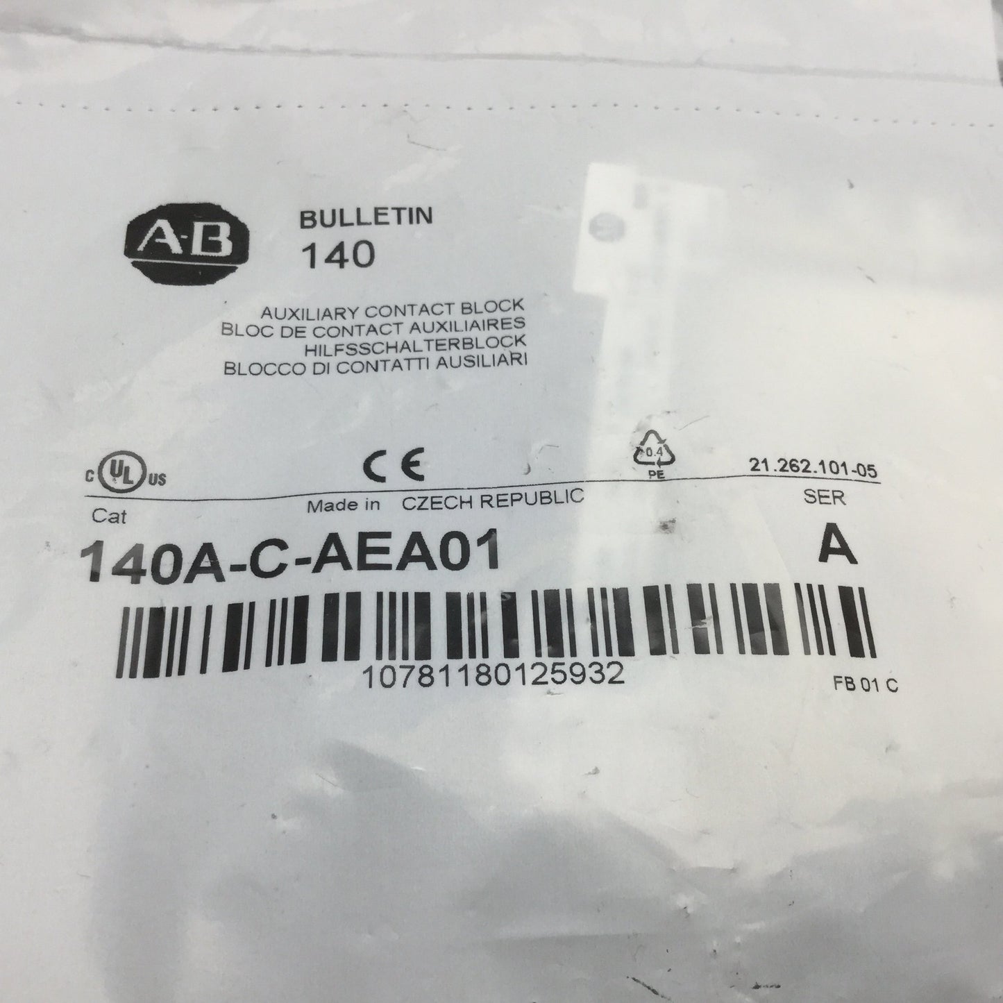 New Lot of 2 Allen Bradley 140A-C-AEA01 Auxiliary Contact, Normally Closed, 6A 690V