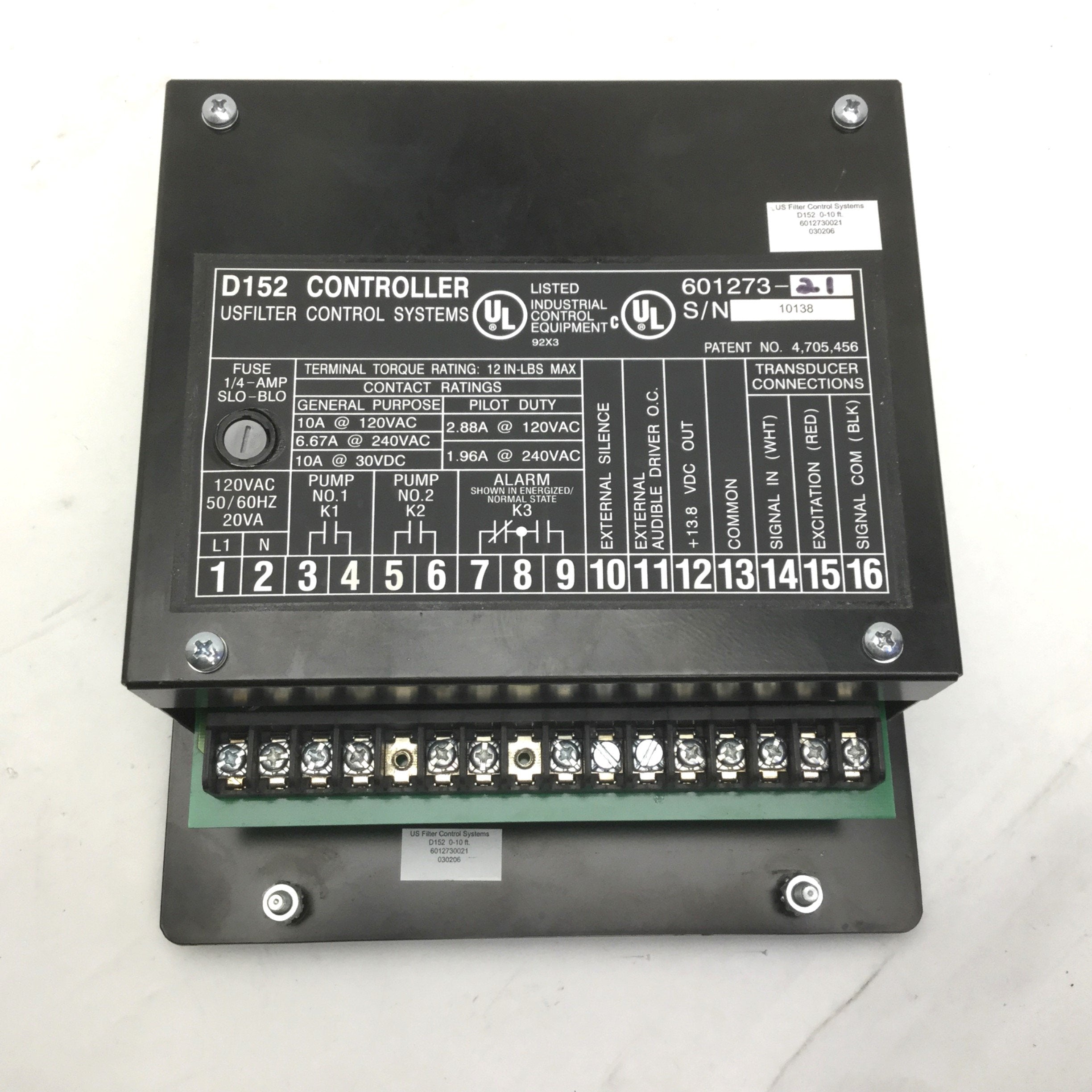 Us Filter Controller US Filter Control Systems D152 Pump Controller, For Parts, 0-10 Feet ...