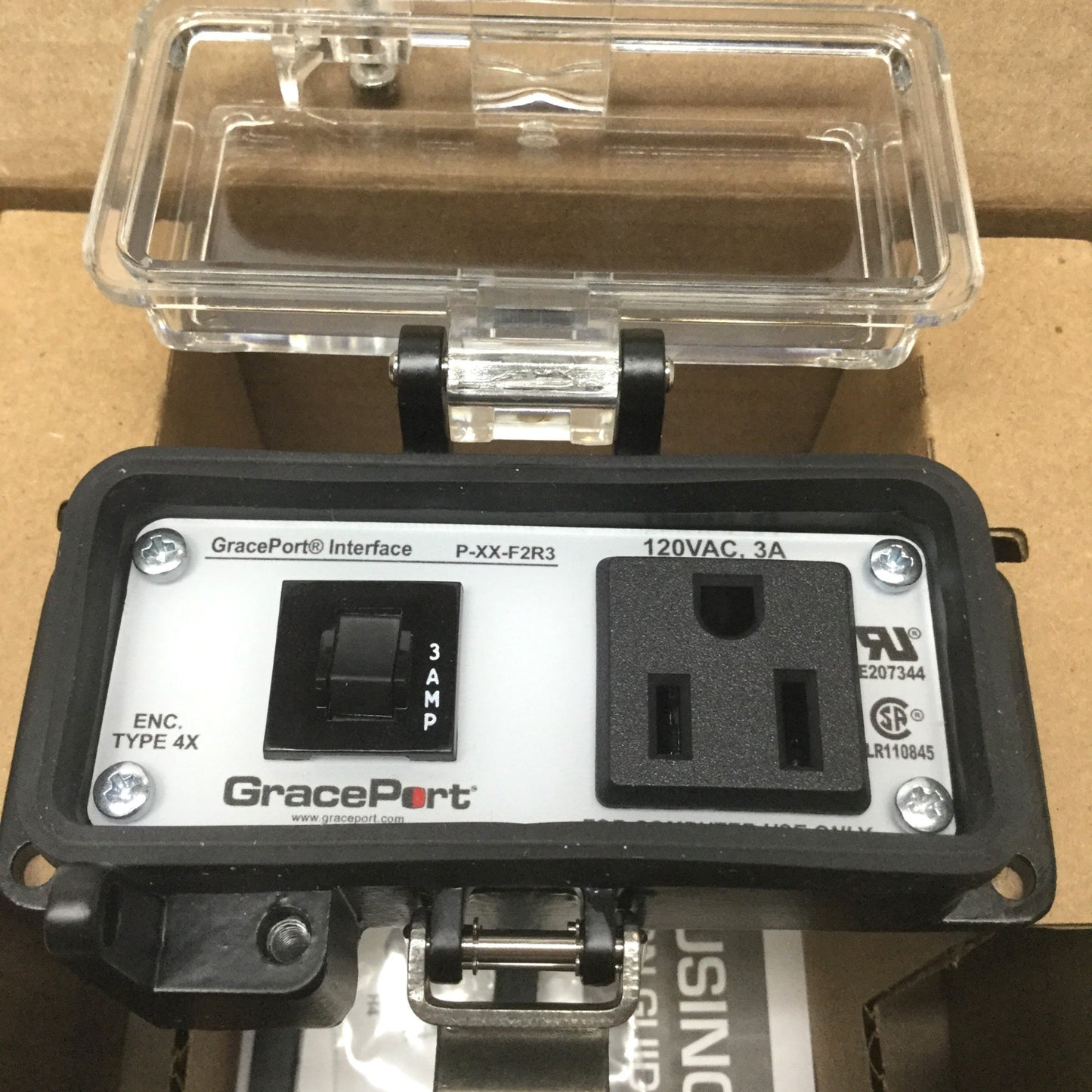 New Grace Engineered P-XX-F2R3 Panel Mount Simplex Outlet 120VAC 3A Breaker, Type 4X