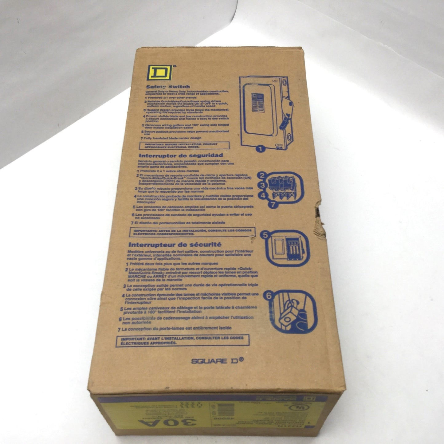 New Square D H321N Fusible Heavy Duty Single Throw Safety Switch, 240VAC/250VDC, 30A