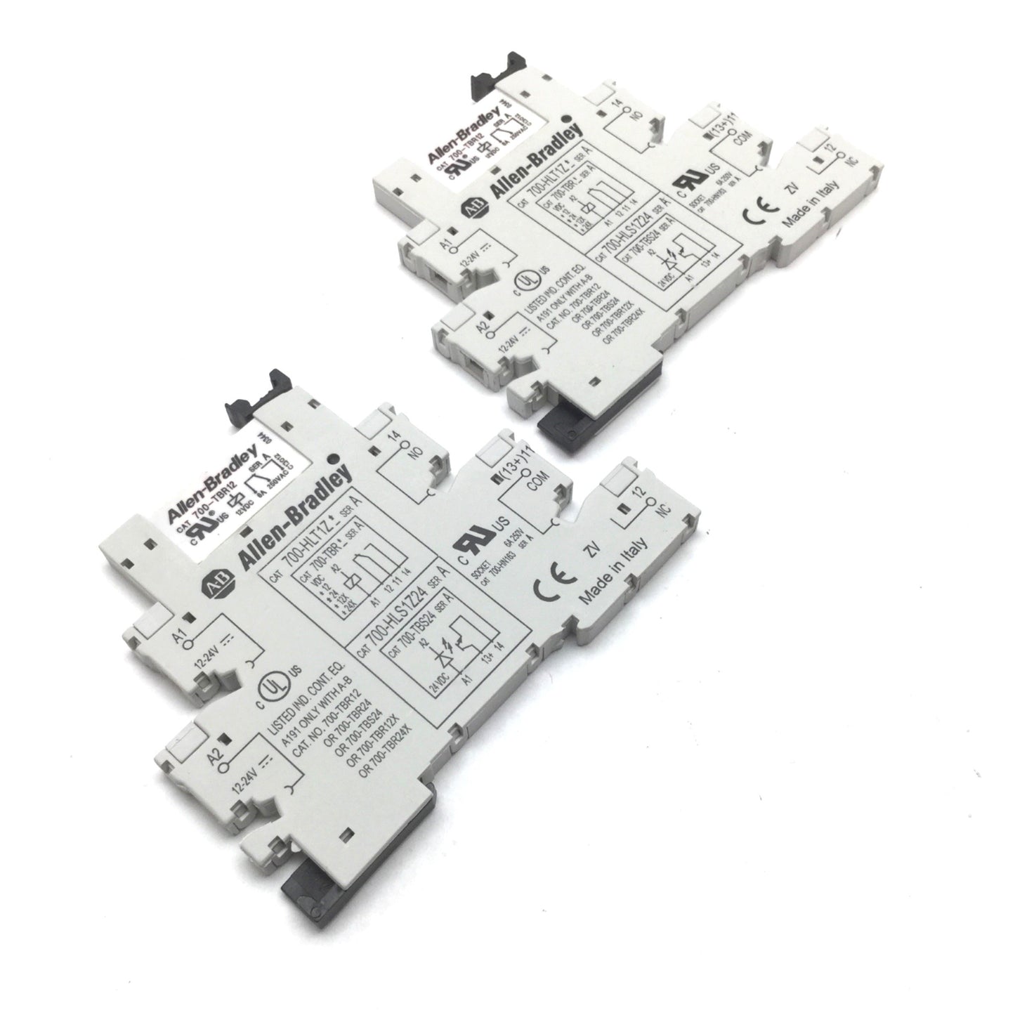 Used Lot of 2 Allen Bradley 700-HLT1Z12 Terminal Sockets w/Relay 700-TBR12, 12VDC