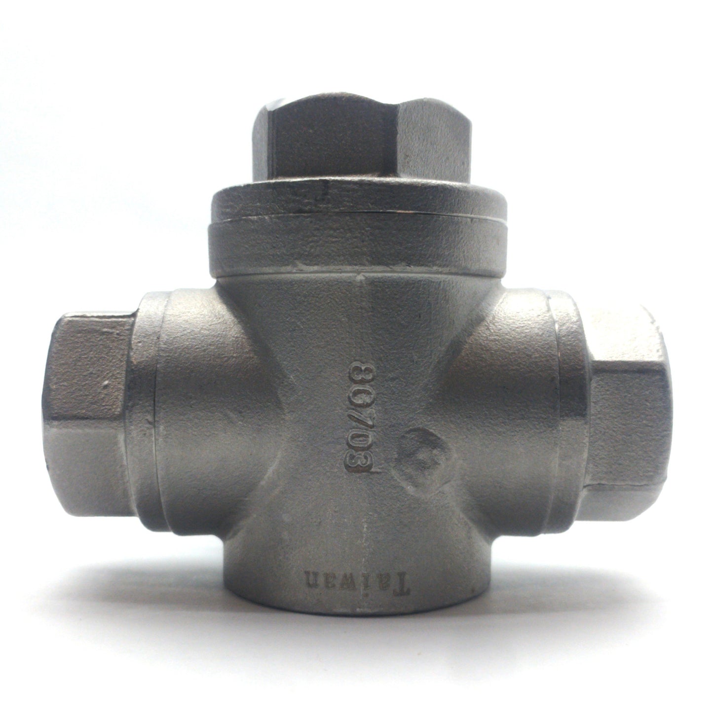 Used Valworx 552902A 3-Way Ball Valve, 1000PSI, 1/4"NPT, Stainless Steel *No Handle*