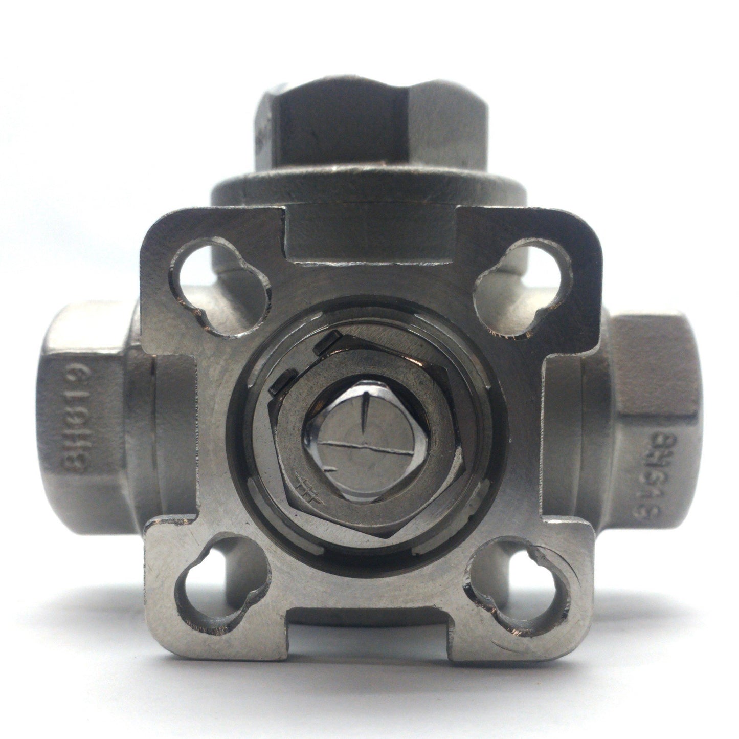 Used Valworx 552902A 3-Way Ball Valve, 1000PSI, 1/4"NPT, Stainless Steel *No Handle*