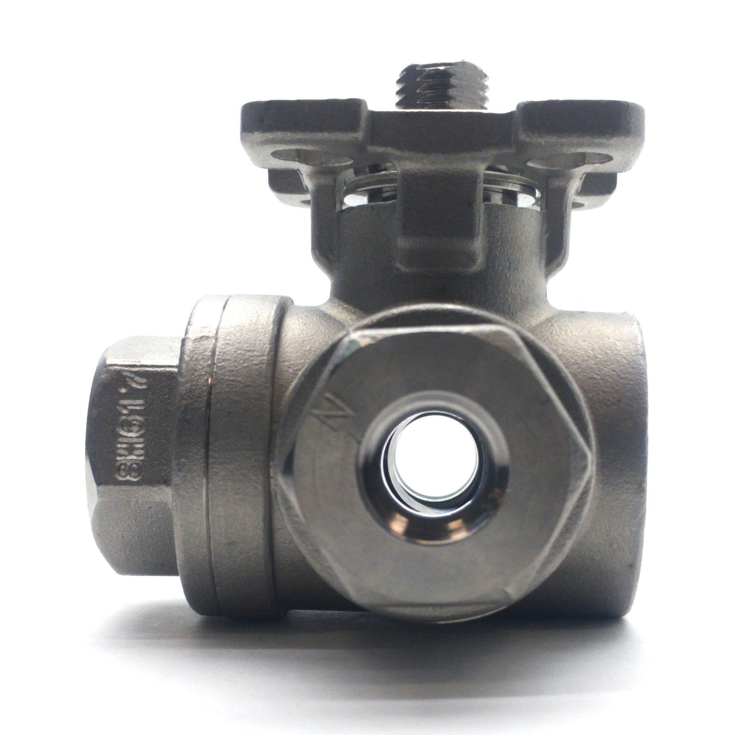 Used Valworx 552902A 3-Way Ball Valve, 1000PSI, 1/4"NPT, Stainless Steel *No Handle*