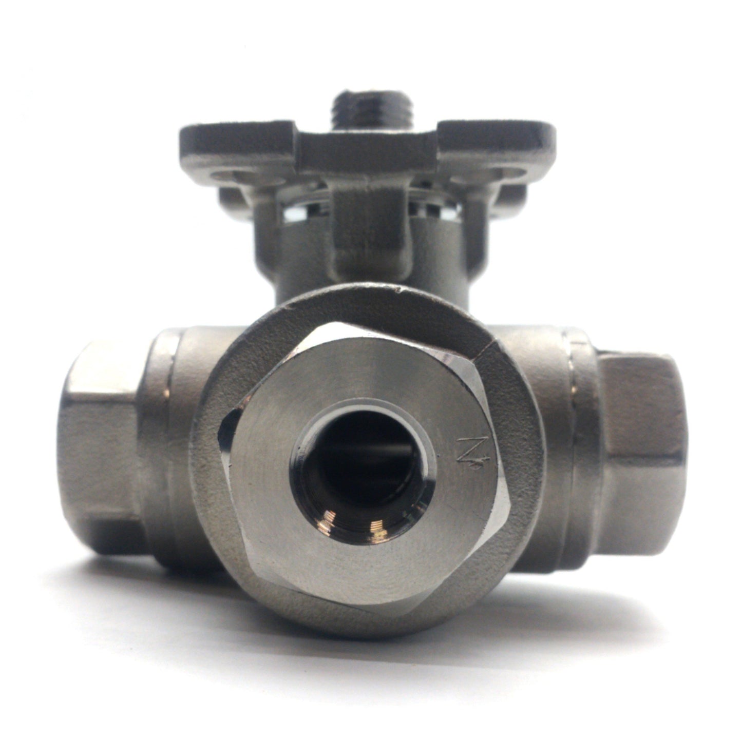 Used Valworx 552902A 3-Way Ball Valve, 1000PSI, 1/4"NPT, Stainless Steel *No Handle*
