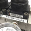 Used Manifold of 2 SMC NARM2500-B-N02 Regulator, Set Pressure: 0.05-0.85MPa, 1/4" NPT