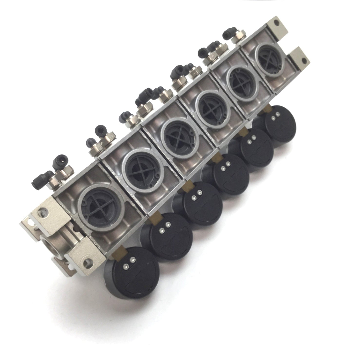 Used Manifold of 6 SMC NARM2500-B-N02 Regulator, Set Pressure: 0.05-0.85MPa, 1/4" NPT