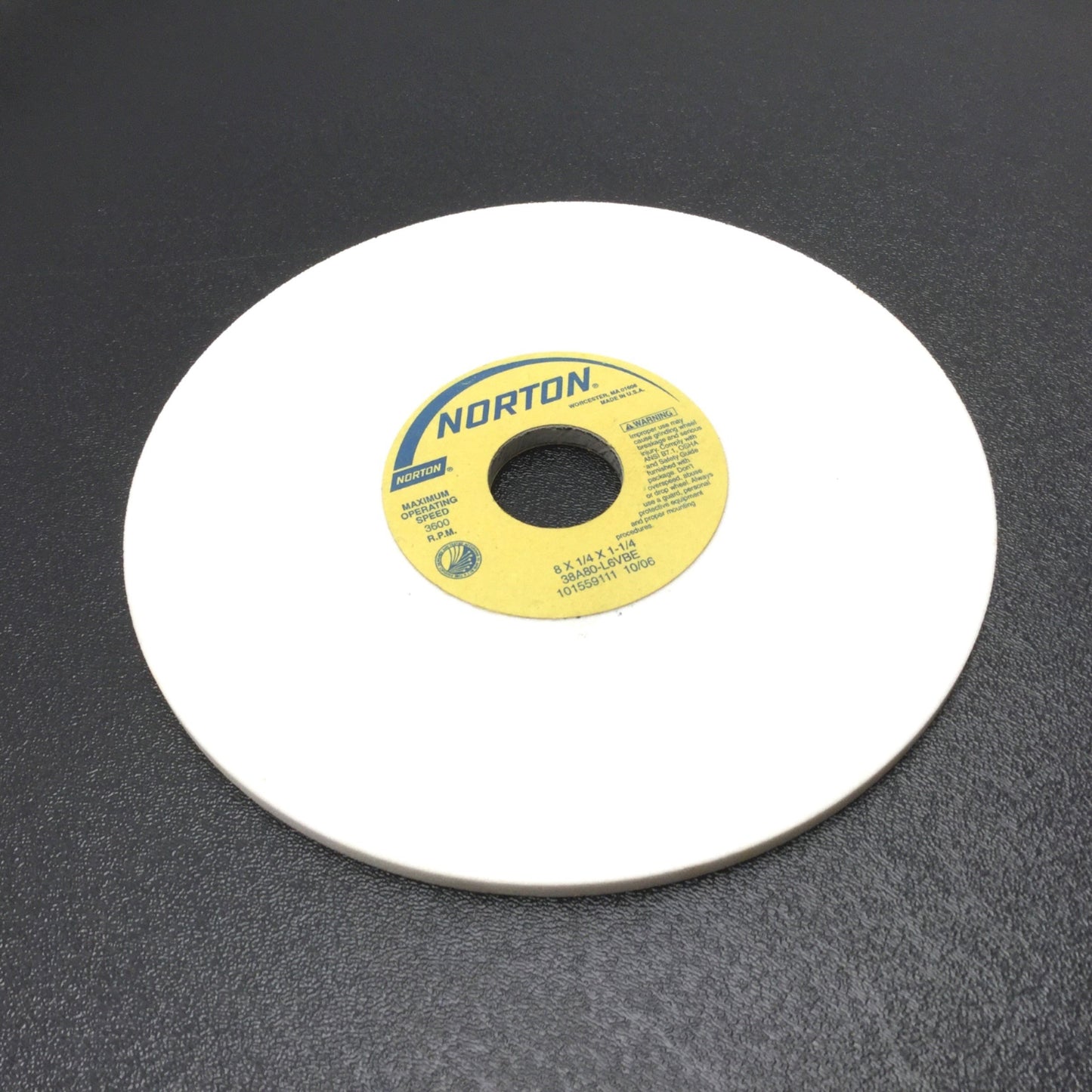 New – Open box Norton 38A80-L6VBE Aluminum Oxide Precision Grinding Wheel 8" x 1/4" x 1-1/4"
