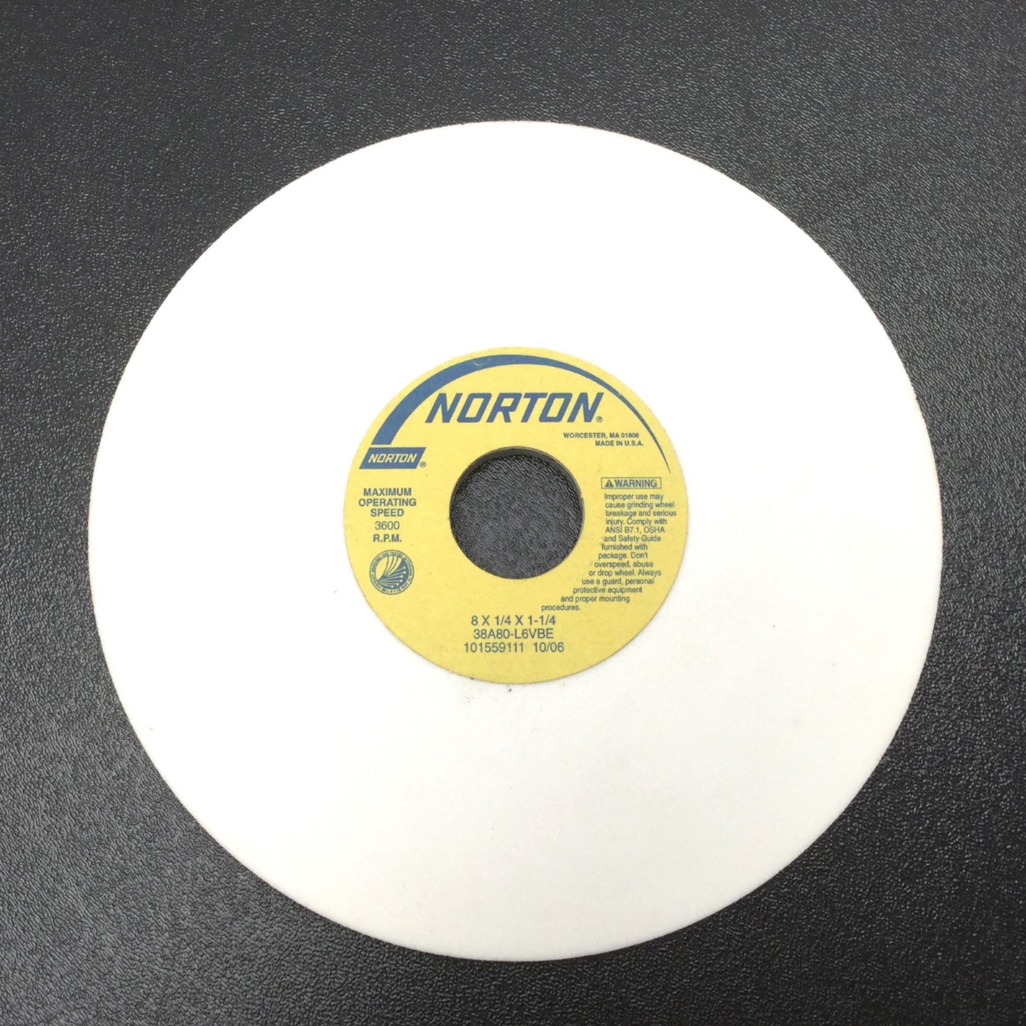 New – Open box Norton 38A80-L6VBE Aluminum Oxide Precision Grinding Wheel 8" x 1/4" x 1-1/4"